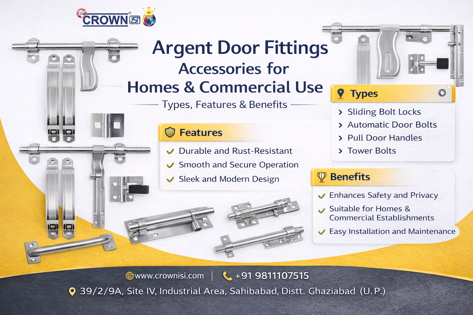Argent Door Fittings Accessories for Homes & Commercial Use: Types, Features & Benefits