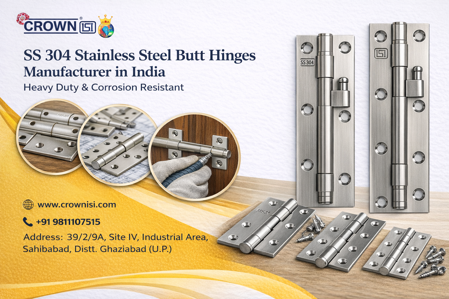 SS 304 Stainless Steel Butt Hinges Manufacturer in India – Heavy Duty & Corrosion Resistant