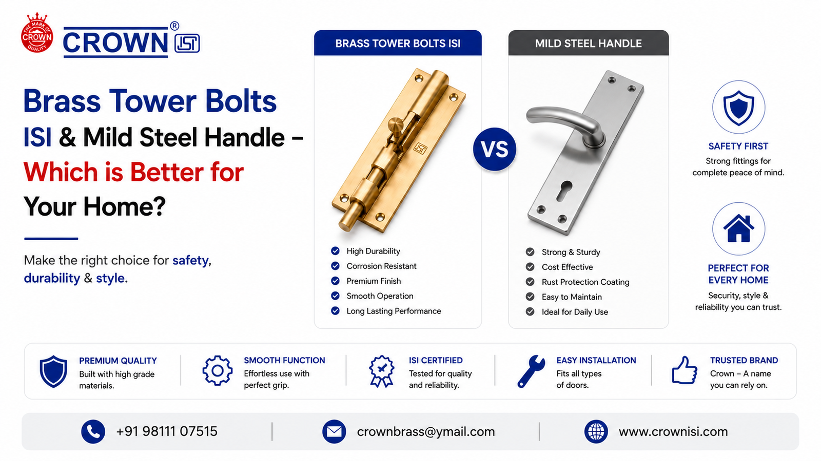 Brass Tower Bolts ISI & Mild Steel Handle – Which is Better for Your Home?